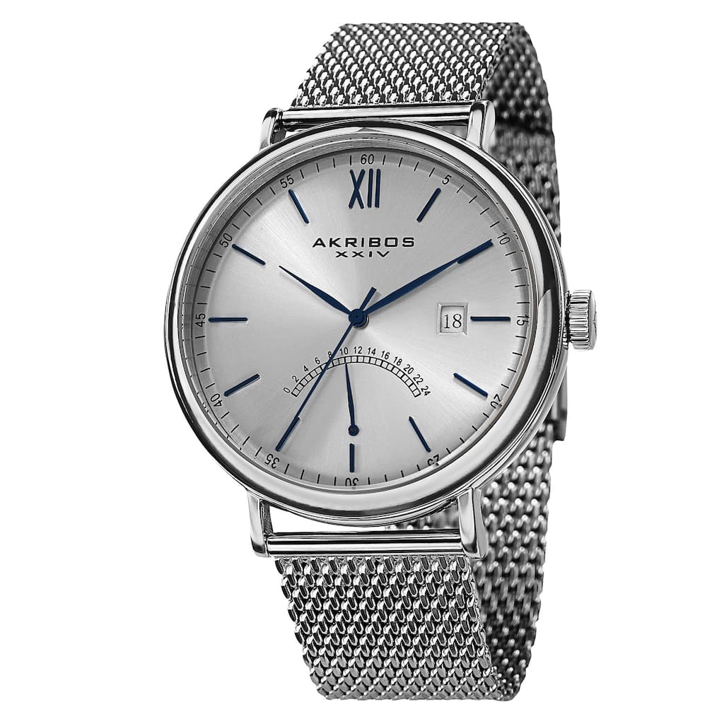 Akribos XXIV Men's Quartz GMT & Date Stainless Steel Silver-Tone Strap Watch