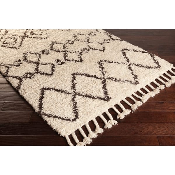 slide 2 of 8, Hand-Woven Erika Geometric Wool Area Rug - 2' x 3' 2' x 3' - Tan