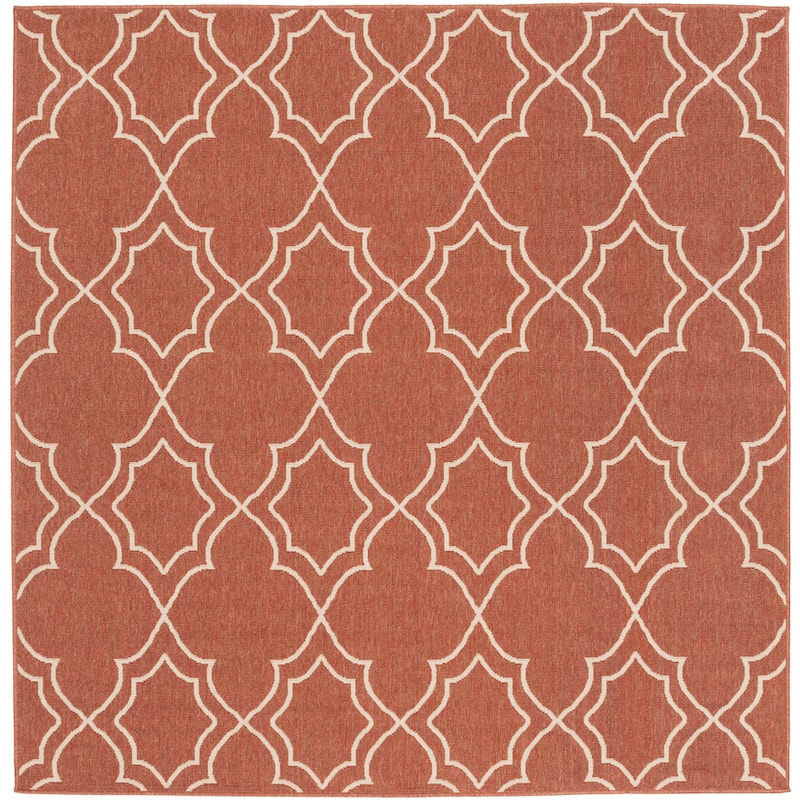 Livabliss Natasha Indoor/ Outdoor Transitional Trellis Area Rug - 7'3" Square - Red