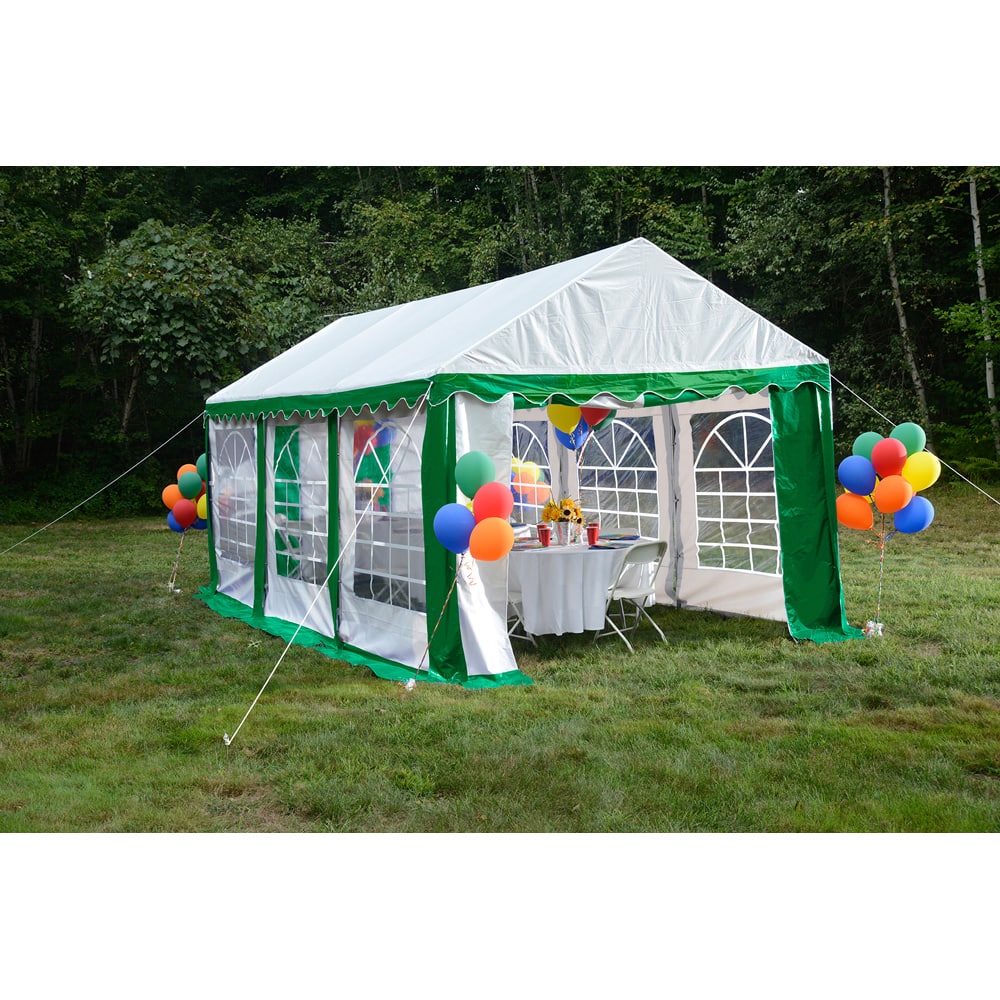 ShelterLogic 10' x 20' Green/ White 8-leg Galvanized Steel Frame Party Tent Canopy and Enclosure Kit with Windows
