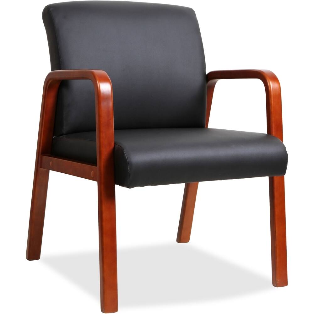 Lorell Wood Frame Black Leather Guest Chair