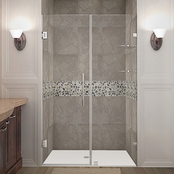 Aston Nautis GS 45-in x 72-in Completely Frameless Hinged Alcove Shower Door in Chrome w. Glass Shelves