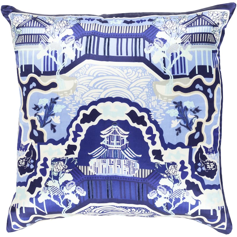 Decorative Campbell 22-inch Poly or Feather Down Filled Throw Pillow - Down - Blue