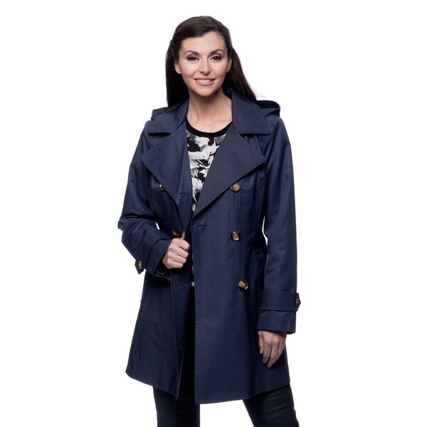 Shop Anne Klein Missy Marine Blue Double-breasted Trench Coat - Free ...