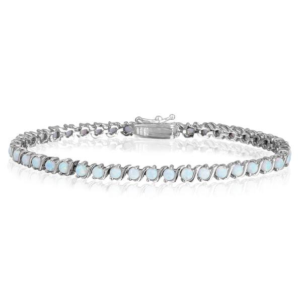 slide 1 of 6, Glitzy Rocks Sterling Silver Created Opal Tennis Bracelet Sterling Silver - White