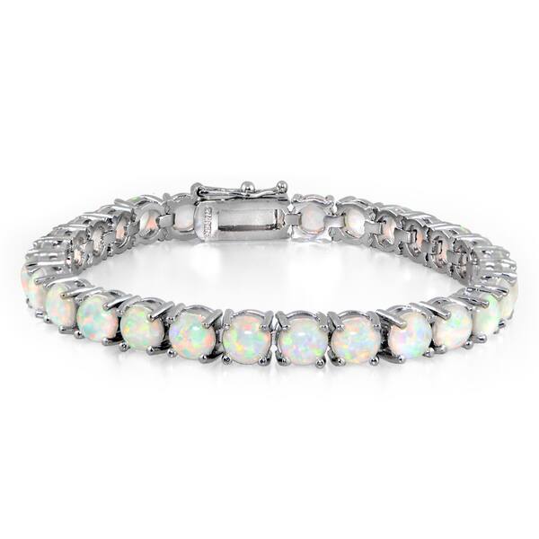 slide 1 of 3, Glitzy Rocks Silvertone Created Opal Tennis Bracelet