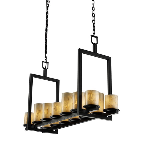 Justice Design Group Alabaster Rocks Dakota 14-light Matte Black Chandelier, Cylinder - Flat Rim Shade (Alabaster Resin with Matte Black) - Chandeliers For Bedrooms by Overstock.com