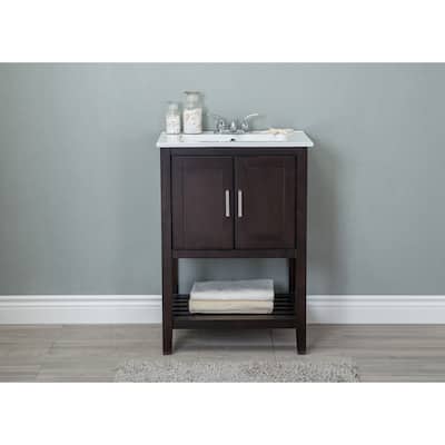 24 in. Bathroom Vanity in Antique Coffee with White Ceramic top