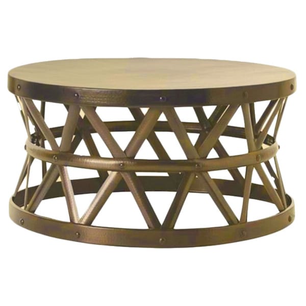 Shop Horizon Hammered Brass Antique Drum Cross Coffee Table - Overstock