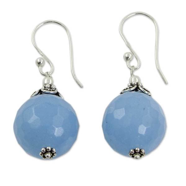 Handmade Sterling Silver Glorious Blue Chalcedony Earrings (India). Opens flyout.