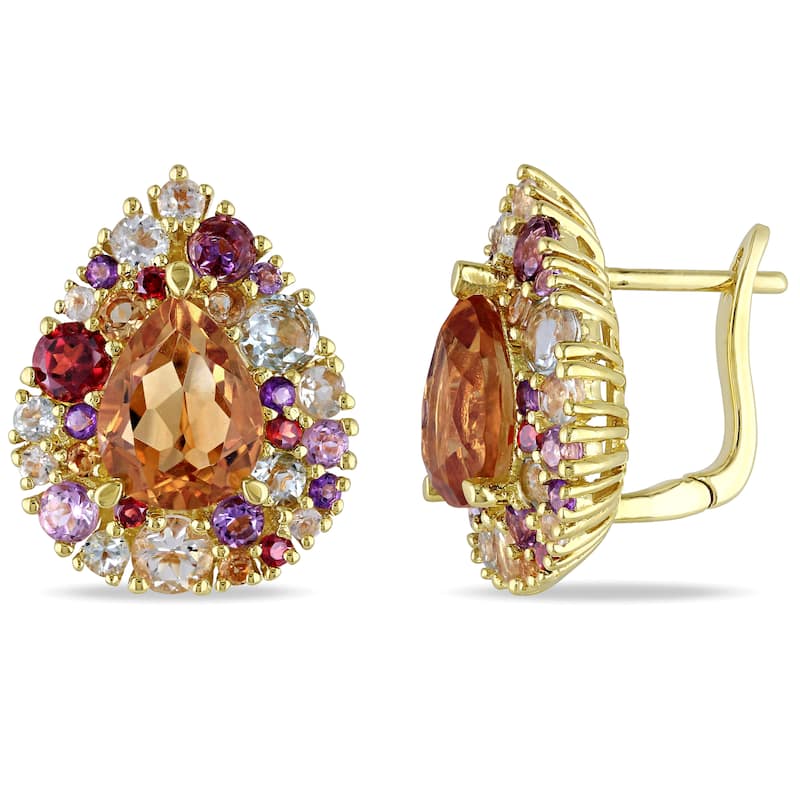 Miadora Yellow-plated Silver Multigem Stud Teardrop Earrings