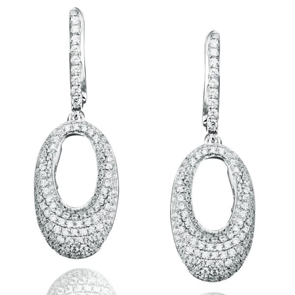 Suzy Levian Sterling Silver Cubic Zirconia Oval Dangle Earrings