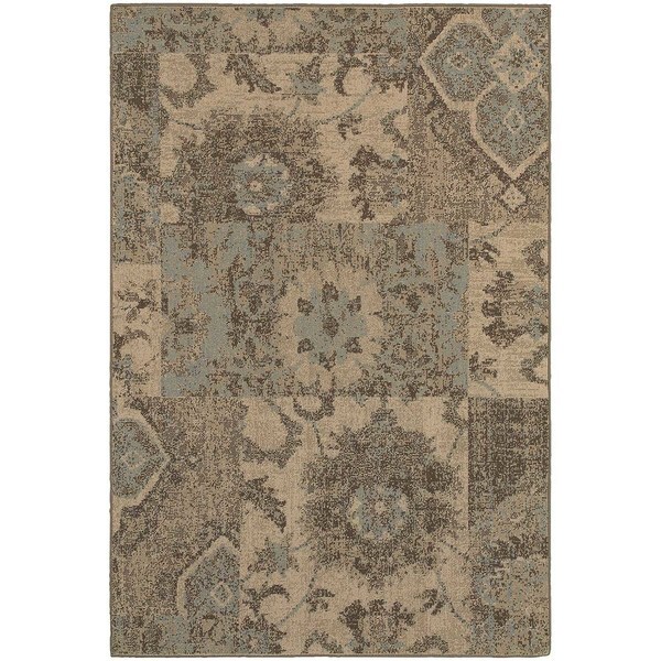 Distressed Patchwork Tan/ Blue Rug (3'10 x 5'5) - 3'10" x 5'5"