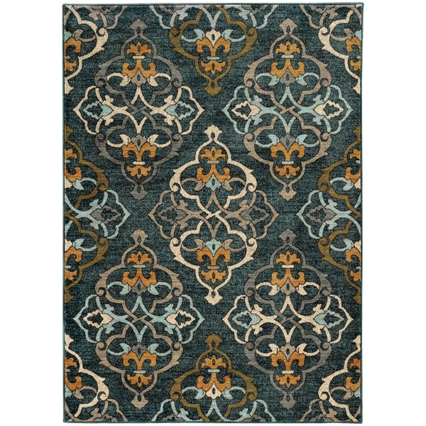 Oranate Quatrefoil Blue/ Gold Rug (3'10 x 5'5) - 3'10" x 5'5"