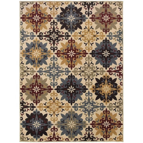 Floral Cross Panel Ivory/ Multi Rug (3'3 x 5'5) - 3'3" x 5'5"
