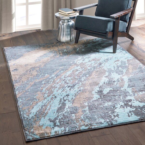 Abstract Marble Blue/ Grey Rug (6'7 X 9'6) - 6'7 x 9'6