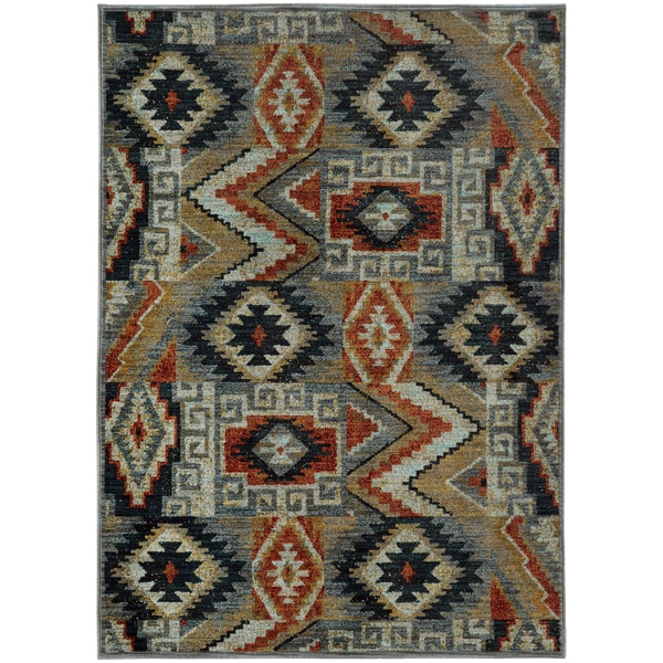 Patchwork Lodge Blue/ Multi Rug (67 X 96)