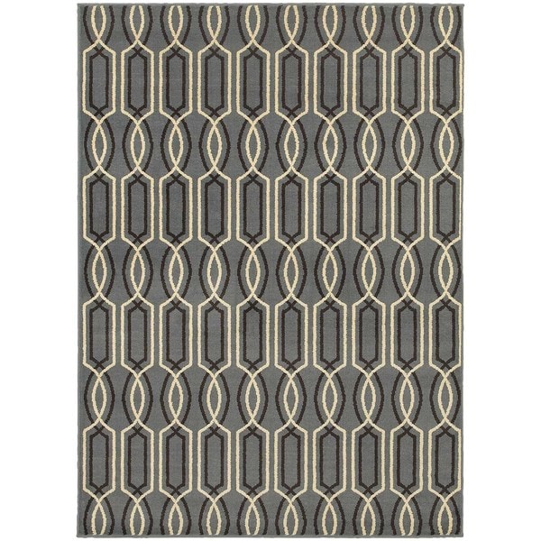 Geometric Lattice Blue/ Ivory Rug (5'3 X 7'3) - 5'3" x 7'3"