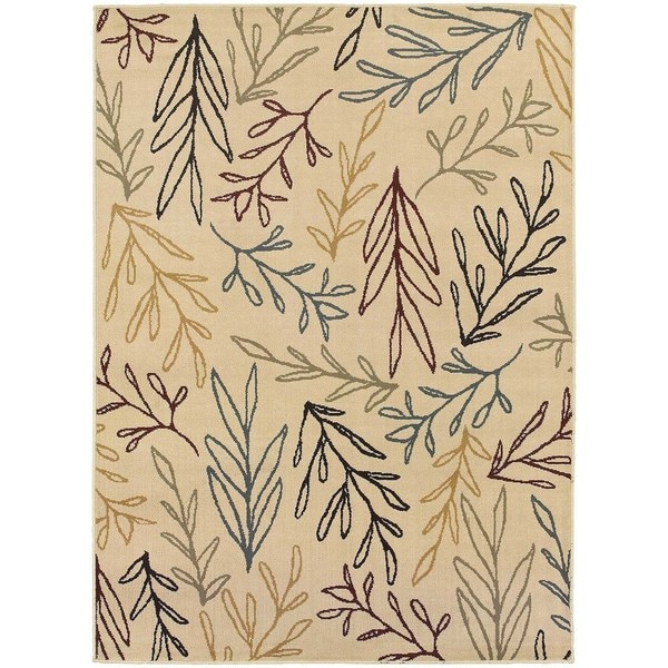 Line Drawn Leaf Ivory/ Multi Rug (5'3 X 7'3) - 5'3" x 7'3"