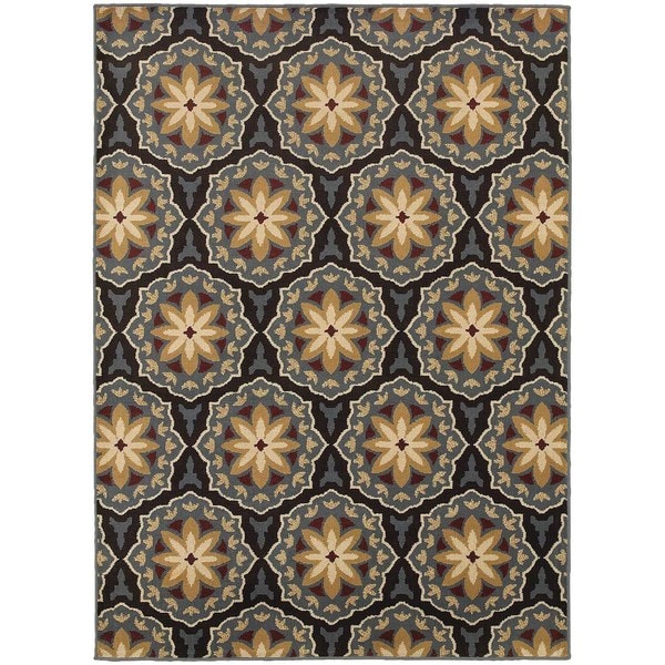 Floral Panel Blue/ Brown Rug (7'10 x 10'0) - 7'10" x 10'