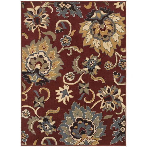 Large Scale Floral Red/ Gold Rug (7'10 x 10'0) - 7'10" x 10'