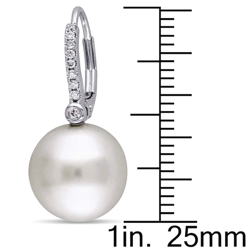 Miadora Signature Collection 14k White Gold South Sea Pearl 1/8ct TDW Diamond Earrings (G-H, SI1-SI2) (11-11.5 mm)