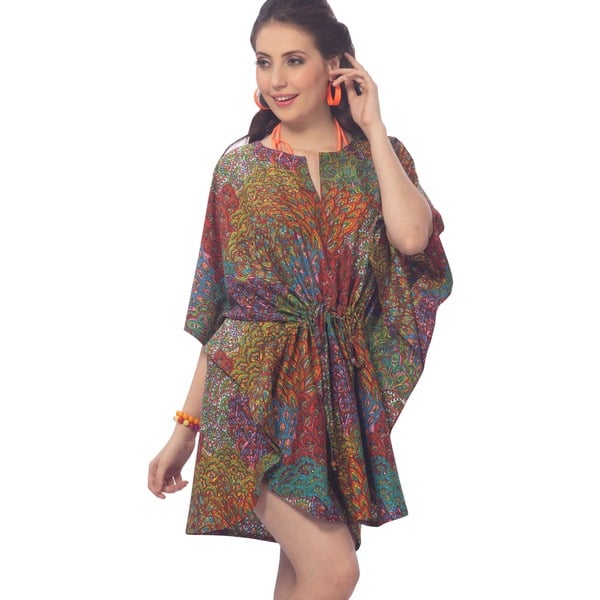 Shop La Leela Soft Likre Robe Peacock Theme Cover Up Bikini