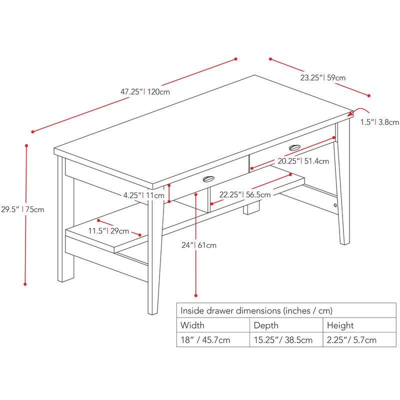 Folio 2-Drawer Small Desk with Shelves