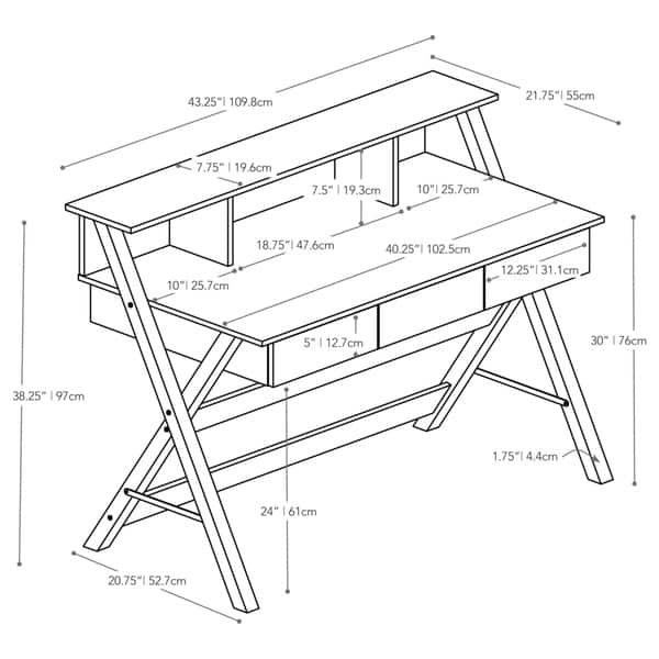 Corliving Folio Three Drawer Desk With Low Profile Hutch Overstock 9940902