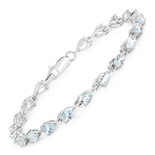 Malaika 7.00 Carat Genuine Aquamarine .925 Sterling Silver Bracelet