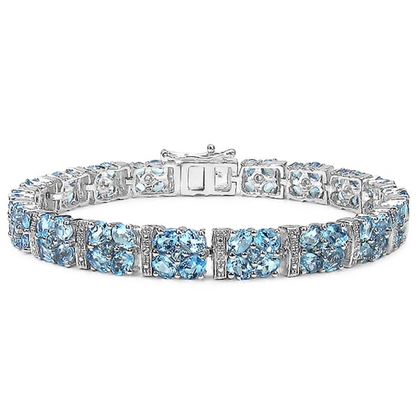 Malaika 15.97 Carat Genuine Blue Topaz and White Topaz .925 Sterling Silver Bracelet