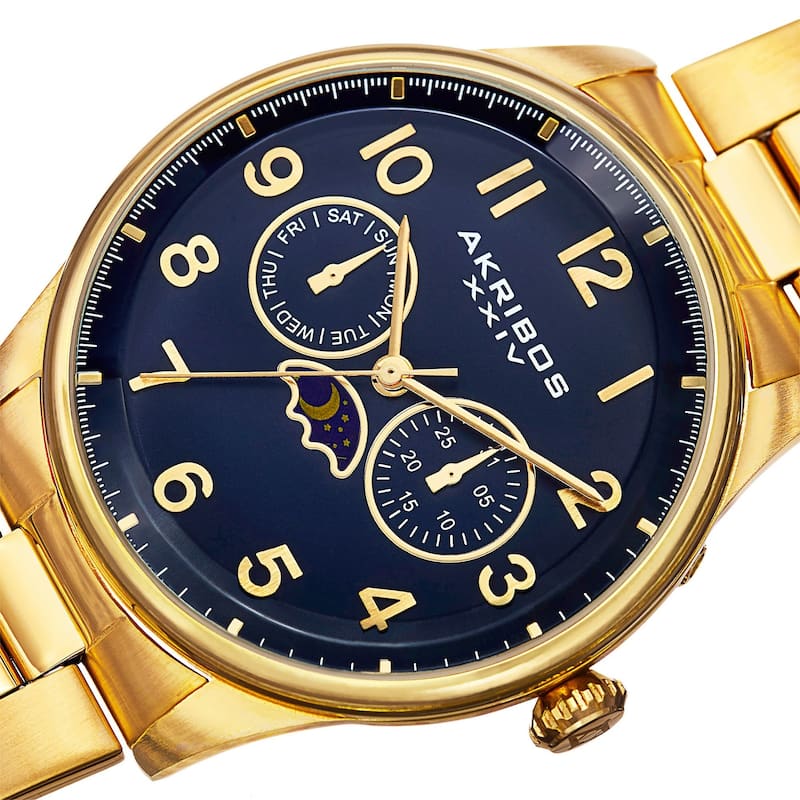 Akribos XXIV Men's Swiss Quartz Multifunction Stainless Steel Gold-Tone Bracelet Watch