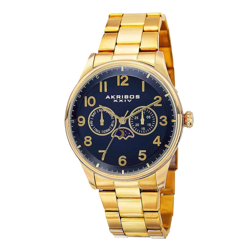 Akribos XXIV Men's Swiss Quartz Multifunction Stainless Steel Gold-Tone Bracelet Watch
