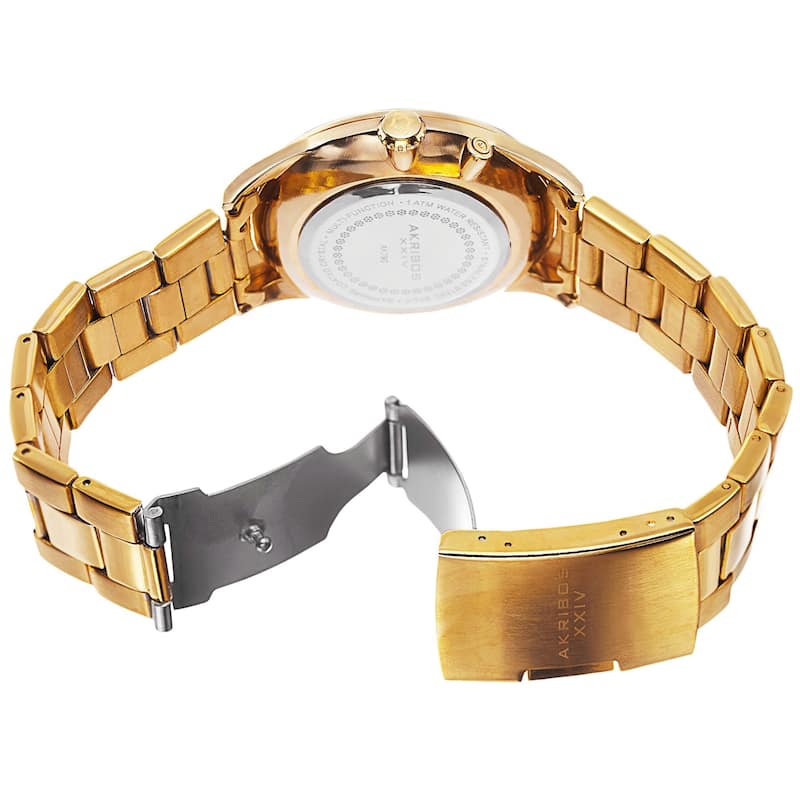 Akribos XXIV Men's Swiss Quartz Multifunction Stainless Steel Gold-Tone Bracelet Watch