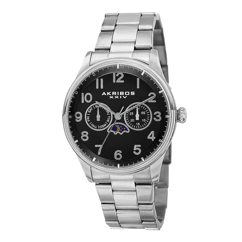 Akribos XXIV Men's Swiss Quartz Multifunction Stainless Steel Silver-Tone Bracelet Watch