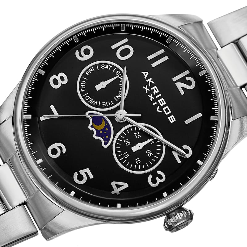 Akribos XXIV Men's Swiss Quartz Multifunction Stainless Steel Silver-Tone Bracelet Watch