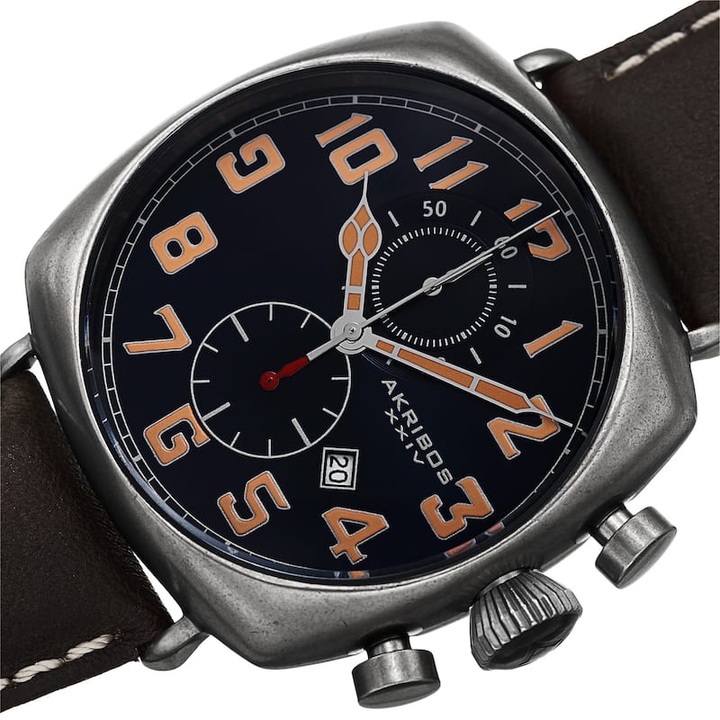 Akribos XXIV Men's Quartz Chronograph Date Display Leather Blue Strap Watch