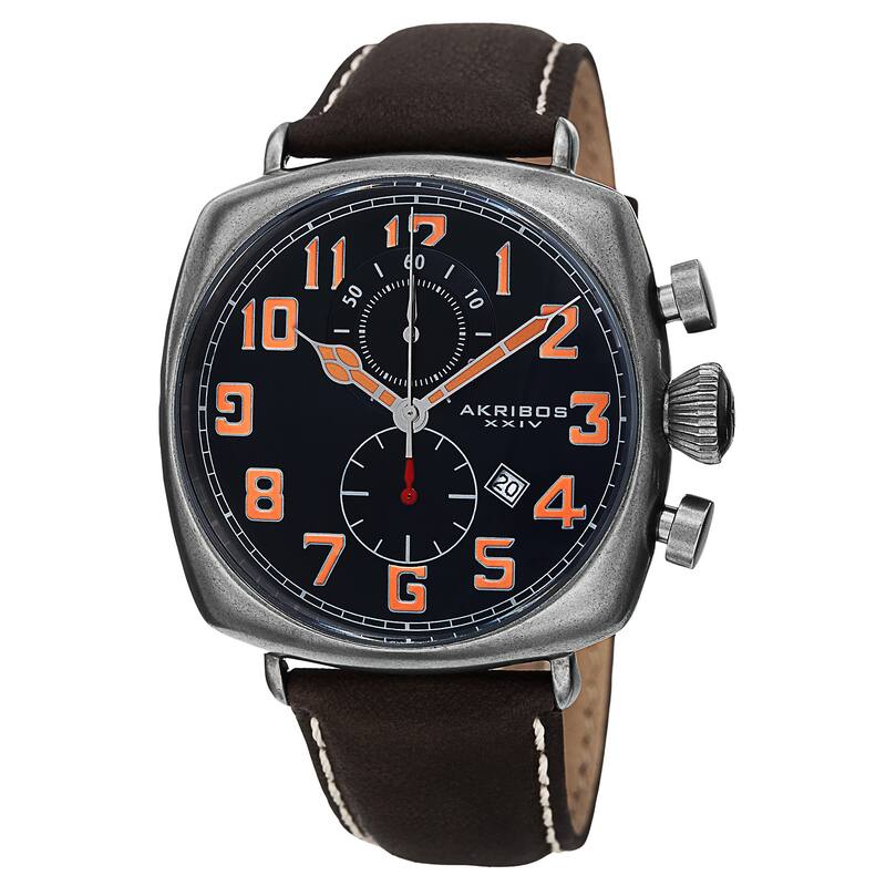 Akribos XXIV Men's Quartz Chronograph Date Display Leather Blue Strap Watch