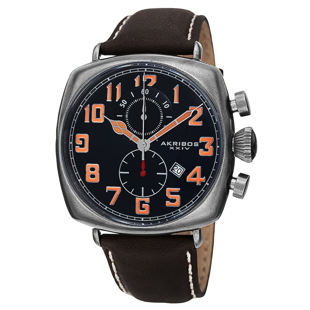 Akribos XXIV Men's Quartz Chronograph Date Display Leather Blue Strap Watch