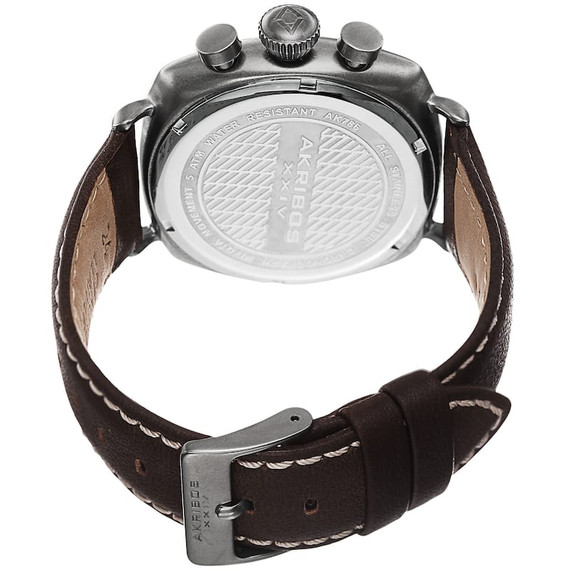 Akribos XXIV Men's Quartz Chronograph Date Display Leather White Strap Watch