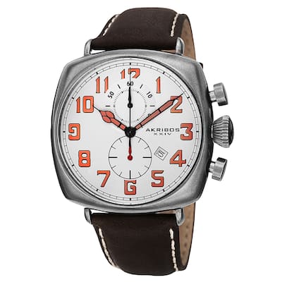 Akribos XXIV Men's Quartz Chronograph Date Display Leather White Strap Watch