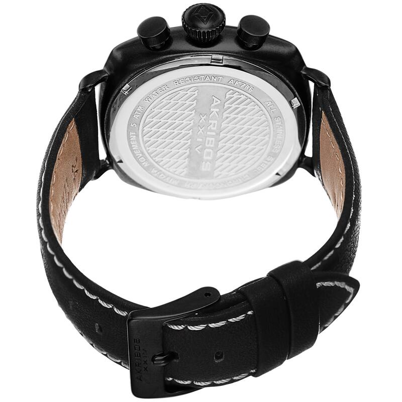 Akribos XXIV Men's Quartz Chronograph Date Display Leather Black Strap Watch