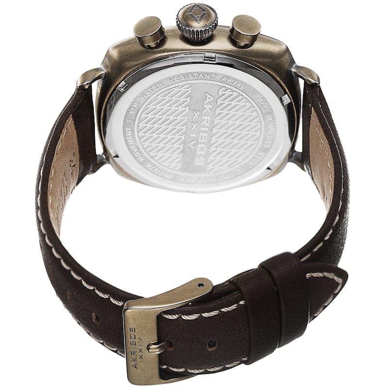 Akribos XXIV Men's Quartz Chronograph Date Display Leather Gold-Tone Strap Watch