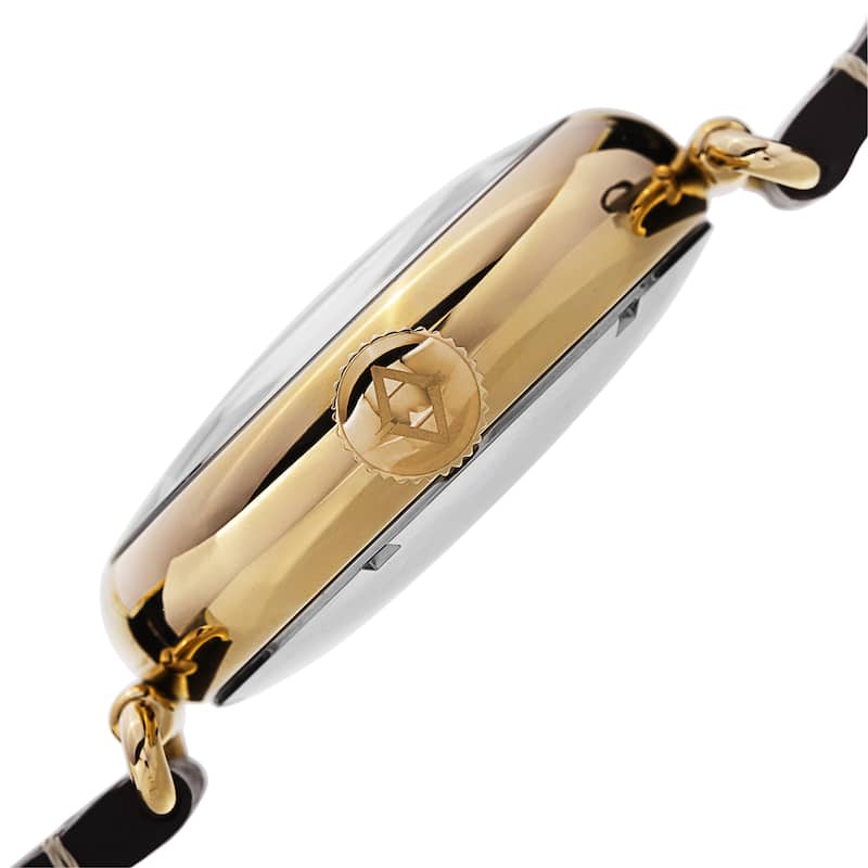 Akribos XXIV Men's Quartz Dual Time Leather Gold-Tone Strap Watch