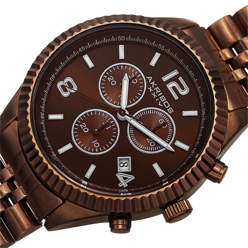 Akribos XXIV Men's Swiss Quartz Chronograph Stainless Steel Brown Bracelet Watch