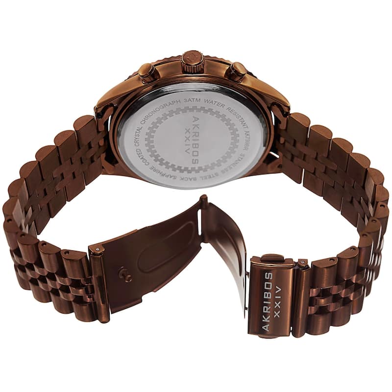 Akribos XXIV Men's Swiss Quartz Chronograph Stainless Steel Brown Bracelet Watch