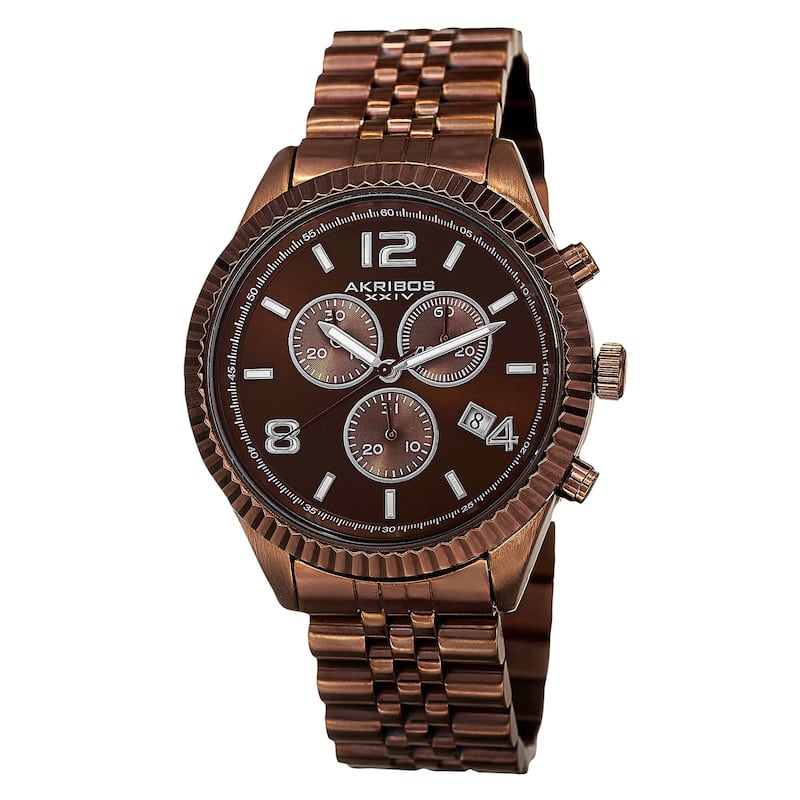 Akribos XXIV Men's Swiss Quartz Chronograph Stainless Steel Brown Bracelet Watch