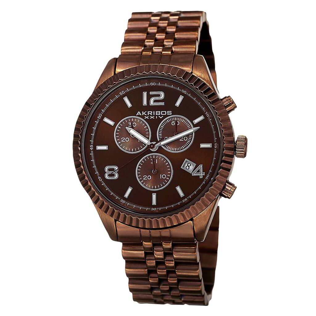 Akribos XXIV Men's Swiss Quartz Chronograph Stainless Steel Brown Bracelet Watch