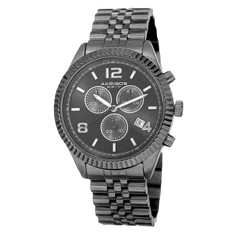 Akribos XXIV Men's Swiss Quartz Chronograph Stainless Steel Black Bracelet Watch