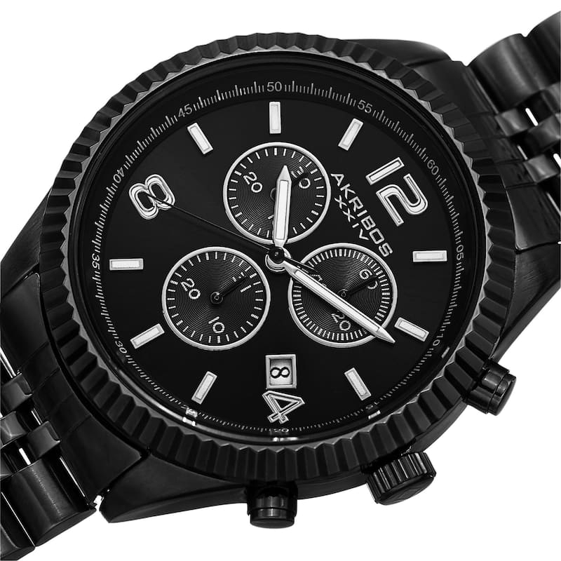 Akribos XXIV Men's Swiss Quartz Chronograph Stainless Steel Black Bracelet Watch
